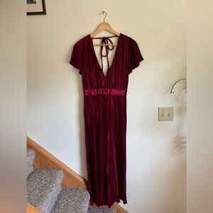 Minkpink burgundy velvet jumpsuit